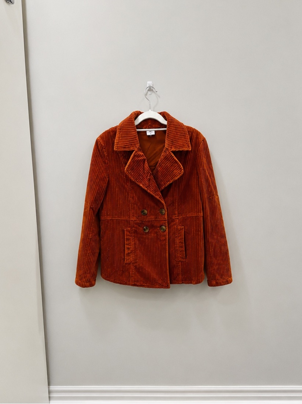 CAbi Orange Corduroy Double-Breasted Blazer